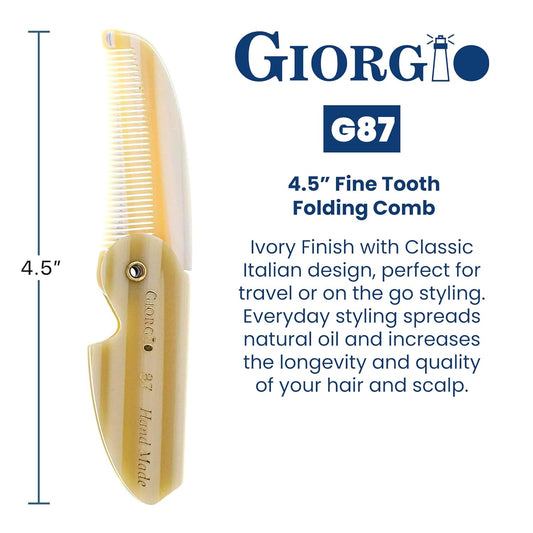 G87 Folding Mustache and Beard Comb, Small Pocket Comb for Men Everyday Grooming and Hair Care. Handmade, Saw-Cut and Hand Polished Styling Men'S Folding Combs. Ivory 4.5 Inch