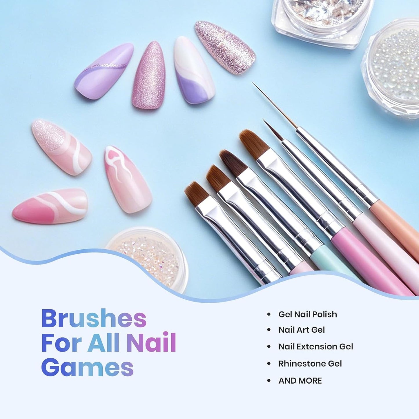 Beetles Gel Polish Nail Art Brushes, 6 Pcs Fingernail Art Design Pens, Wood Alloy Handle, Dotting Pen Clean up Liner French Nail Brush Set, DIY Manicure Tools Gift for Women