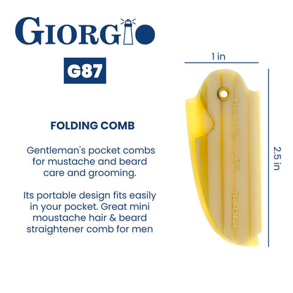 G87 Folding Mustache and Beard Comb, Small Pocket Comb for Men Everyday Grooming and Hair Care. Handmade, Saw-Cut and Hand Polished Styling Men'S Folding Combs. Ivory 4.5 Inch