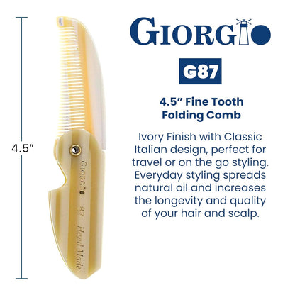 G87 Folding Mustache and Beard Comb, Small Pocket Comb for Men Everyday Grooming and Hair Care. Handmade, Saw-Cut and Hand Polished Styling Men'S Folding Combs. Ivory 4.5 Inch