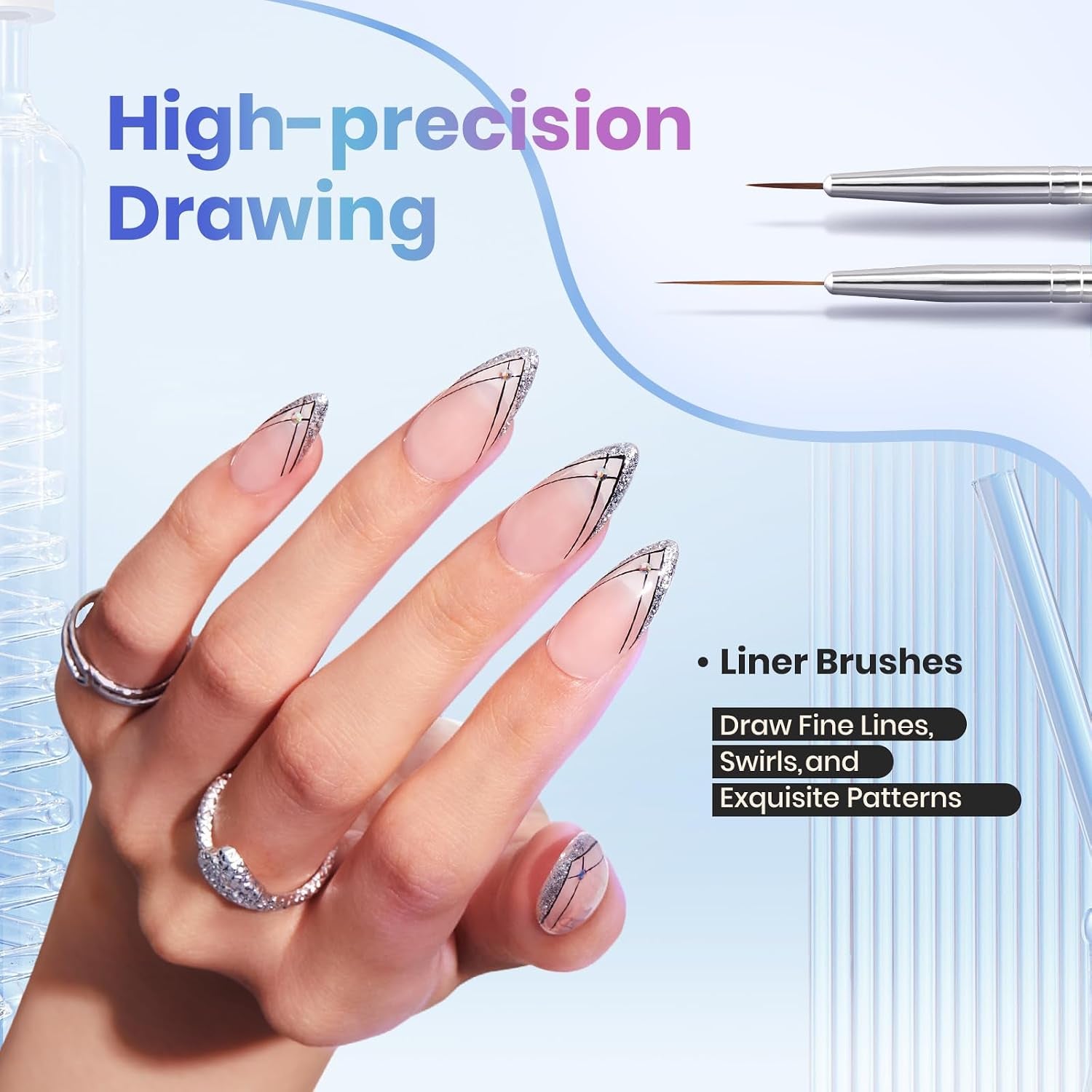 Beetles Gel Polish Nail Art Brushes, 6 Pcs Fingernail Art Design Pens, Wood Alloy Handle, Dotting Pen Clean up Liner French Nail Brush Set, DIY Manicure Tools Gift for Women