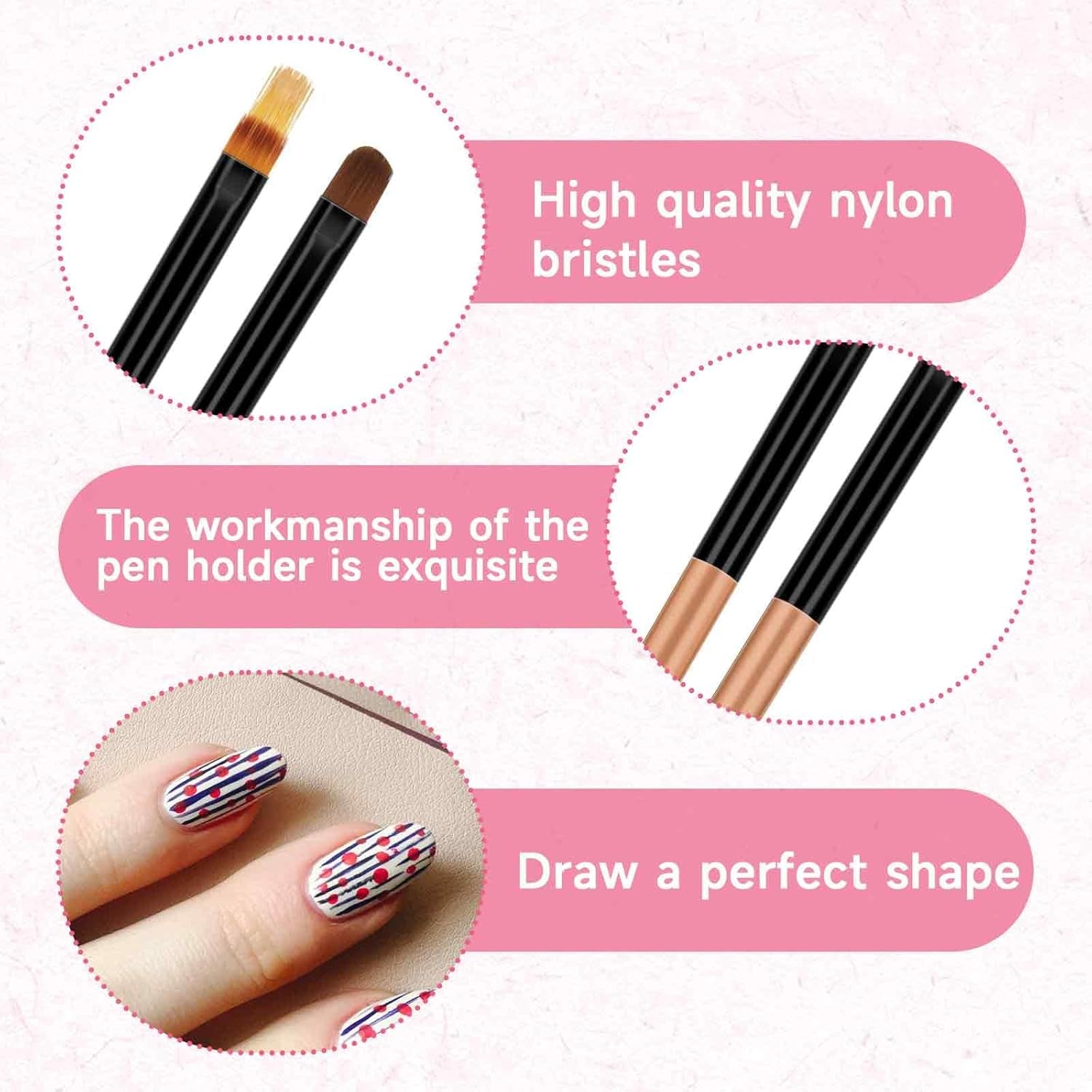 4Pcs Ombre Nail Brush, Nail Brushes Set for Gel Nails, Gradient Nail Sponges Pen, Nail Liner Brushes, Nails Art Brushes for Nail DIY Manicure Tools, Pink