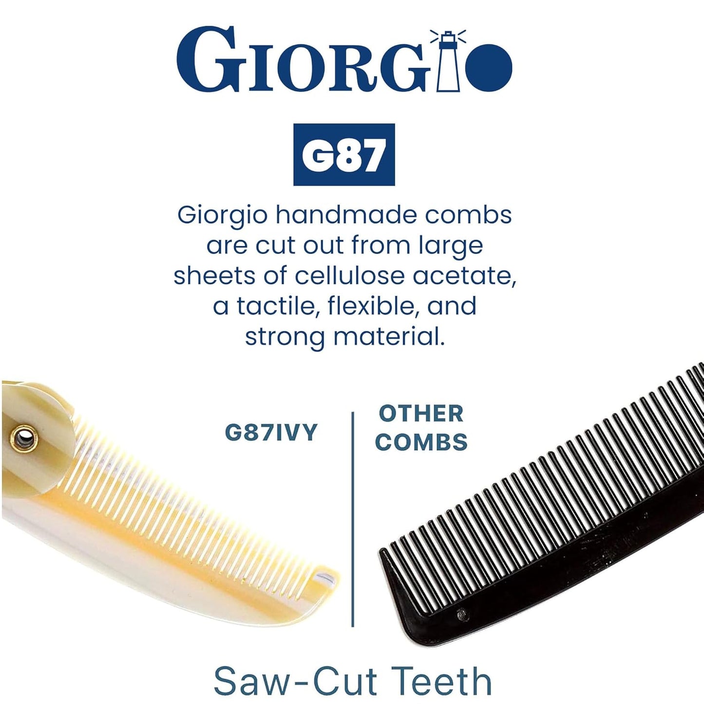 G87 Folding Mustache and Beard Comb, Small Pocket Comb for Men Everyday Grooming and Hair Care. Handmade, Saw-Cut and Hand Polished Styling Men'S Folding Combs. Ivory 4.5 Inch