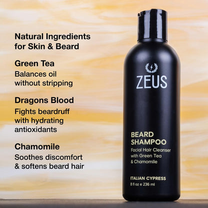 Beard Shampoo Wash for Men with Natural Oils (8 Fl Oz) Sandalwood | Cleansing & Moisturizing Beard Wash with Green Tea & Chamomile for Healthier, Softer, Flake Free Beard Growth (Made in USA)